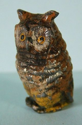 Antique Cold Painted Lead Figure Of An Owl,  2.  8 Cm Tall