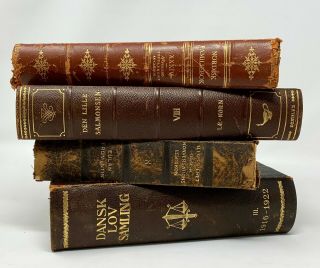 Set Of 4 Decorative Antique Books (swedish And Dansk/danish)