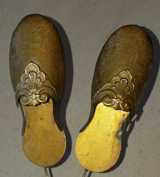 Antique Victorian Figural Brass Slipper Shoes Christmas Ornament Match Holder 3