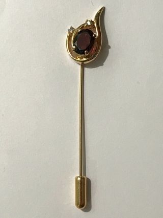 Antique Victorian / Edwardian 9ct Gold Plated Garnet Paste Stick Pin