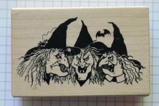 Psx Halloween Three Ugly Witches (with Bat,  Spider) Rubber Stamp G - 1518 Rare Exc
