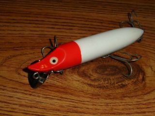 Vintage Fishing Lure Heddon 9750 Plastic Vamp Spook Red Head White Circa 1950 A