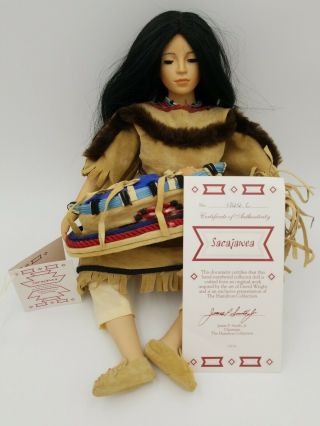 1994 Hc Sacajawea Native American Indian Porcelain Doll With Papoose & Blanket