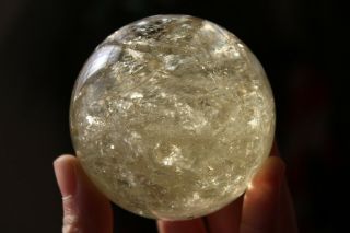 458g Natural Rare Yellow Citrine Quartz Crystal Sphere Ball Healing K16