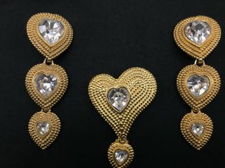 Rare Signed Vintage Butler & Wilson Huge 10 Cm Heart Drop Earrings & Brooch Set