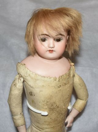 Antique Bisque Doll 20 " Kid Leather Made Germany W/ French - Hair - Cheveux Naturels