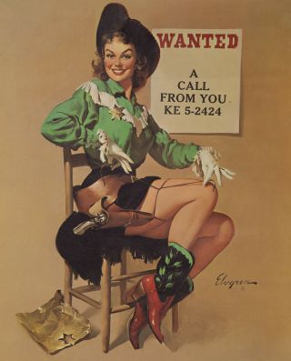 Vintage Gil Elvgren ' 63 Large Rare B&B Advertising Pin - Up Calendar Cowgirl Image 2