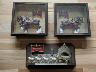 Very Rare Vintage 1970’s Famous Budweiser Clydesdale Horse 3 Piece Set No Lights
