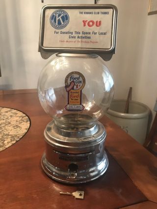 Rare Vintage Ford Gumball Machine 1 Cent Gumball Machine W/key Glass Globe Penny