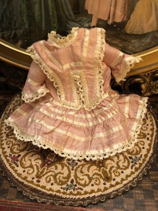 Antique Style Vintage Child Doll Silk Dress W/lace Accents