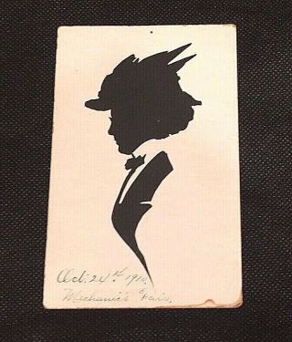 Antique 1910 Hand Dated Silhouette Portrait Of A Lady