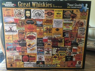 White Mountain Great Whiskies 1000 Pc Rare Collage Jigsaw Puzzle Whiskeys Euc