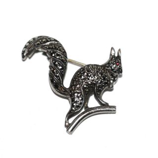 Adorable 40s French Silver & Marcasite Squirrel Brooch Pin,  Antique Vtg Figural
