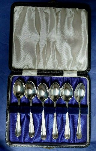 Vintage Silver Plated Epns Boxed Set Of 6 Coffee Spoons / Small Teaspoons