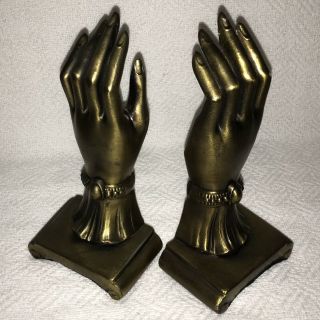 Vintage 1950s Robert Emig Cast Iron Metal Hand Fingers Bookends Set Rare