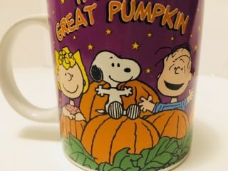 Rare Purple Peanuts Snoopy Great Pumpkin Charlie Brown Halloween Mug Cup Vtg