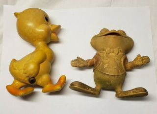Rare Vintage 1948 Ed Mcconnell Rempel Frog & Rempel Rubber Duck Both Squeak