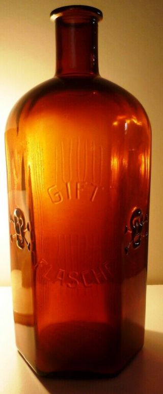 Huge ☠rare Kh16 Red Amber Poison Glass Bottle Jar Skull & Crossbones Apothecary