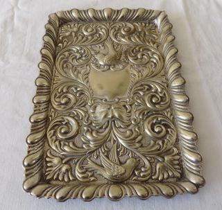 Vintage Silver Plated Tray With Ornaments Birds Etc.