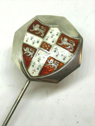 Antique Hat Pin Sterling & Enamel University Of Cambridge Coat Of Arms