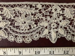19th C.  Duchesse bobbin lace classic floral scrolls raised work SEW CRAFT COLLEC 2