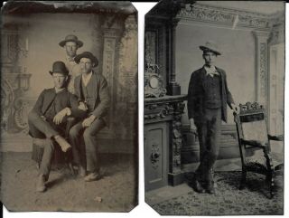 Two Antique Tintypes,  Handsome Young Men,  Victorian,  Old West,  Cowboys,  Outlaws