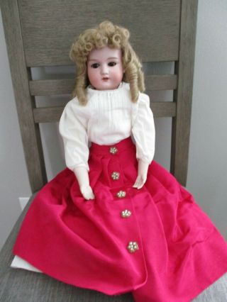 Armand Marseille German Bisque Doll 370 A.  M 25 " Antique Gown Outfit & Wig