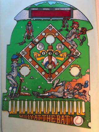Williams Willy At The Bat Playfield Overlay For Rare 4 In 1 Table Top Machine