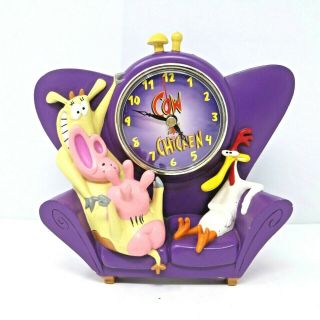 Vintage 1998 Cartoon Network Cow And Chicken Purple Couch Ceramic Clock Rare