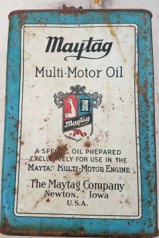 Vintage Maytag Multi - Motor Oil & Gas Fuel Mixing Can/Tin Rare Quart 3 2