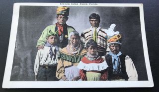 Vintage Antique Seminole Indian Family Florida Postcard Men Women Children