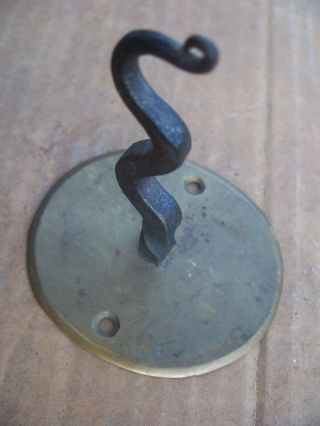 Antique 18th C Wrough Iron & Brass Crusie/betty Lamp Hanger Suspension Hook
