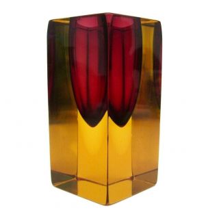 V Rare Xl 1.  7kg Murano Art Glass Space Age Ufo Block Vase Cranberry Lemon Amber
