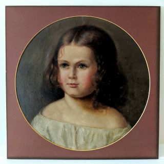 Antique Early 20th Century Oil Painting Portrait Of A Young Girl