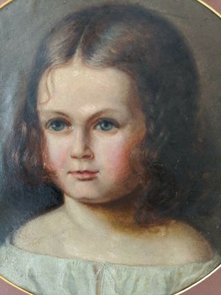 Antique Early 20th Century Oil Painting Portrait Of A Young Girl 2