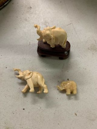 3xsmall Vintage Old Antique Ivory Colored Hand Carved Japanese Chinese? Elephant