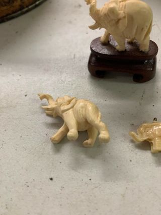3xSmall Vintage Old Antique Ivory Colored Hand Carved Japanese Chinese? Elephant 3