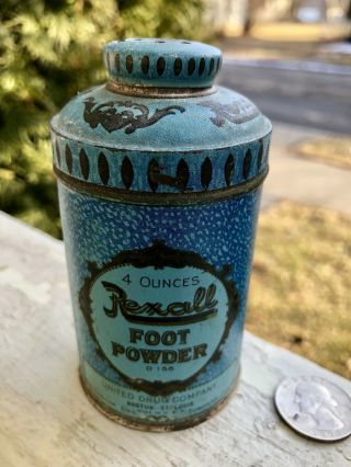 Antique Medicine Tin Cobalt Blue”rexall Foot Powder” United Drug Co.  Boston