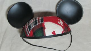 Rare Disney World Mickey Mouse Ears Patchwork Christmas Hat Cap