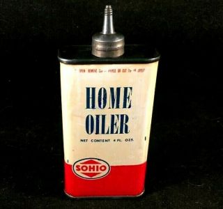 Vintage Sohio Home Oiler Handy Oil Lead Top Rare Old Advertising Tin Can 1950s
