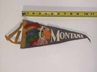 Rare Vintage Montana Pennant - Native American Indian Chief With Feathers