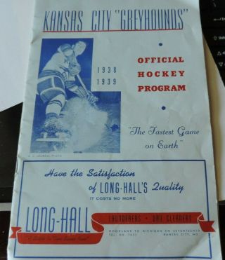Rare 1938 - 1939 Kansas City Greyhounds Official Professional Hockey Program