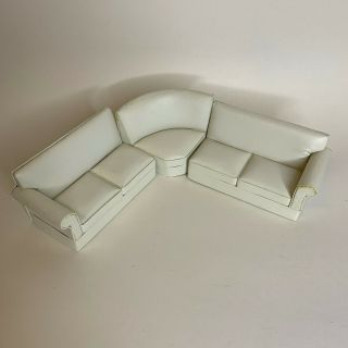 Doll House Furniture White Faux Leather 3 Piece Sectional Sofa Vintage