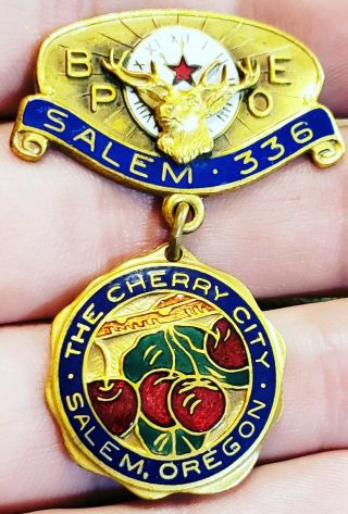 Rare Early 1900s Salem Oregon The Cherry City Bpoe Elks Enameled Medal Badge Pin