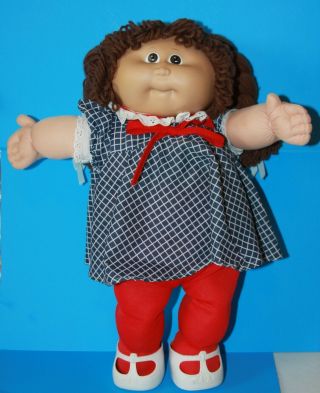 17 " Cabbage Patch Kids Brown Hair Braids Yarn Pigtails Coleco 1985 Tagged Dress