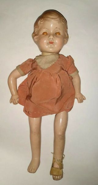 Antique Composition Brown Hair/sleeper Eyed 16 " Baby Doll - Needs Restrung