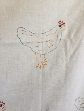 Primitive Farmhouse Chicken Hand Embroidered Coverlet Or Table Cloth 78x 76