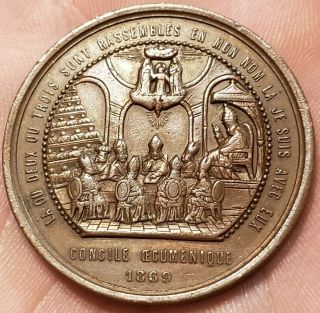 RARE VINTAGE 1869 ITALY VATICAN MEDAL BY BLONDELET POPE PIUS IX CONCILIATION 2