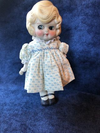 Antique Made In Japan Blonde Hair Blue Eye - Girl Character All Bisque Doll - 7”
