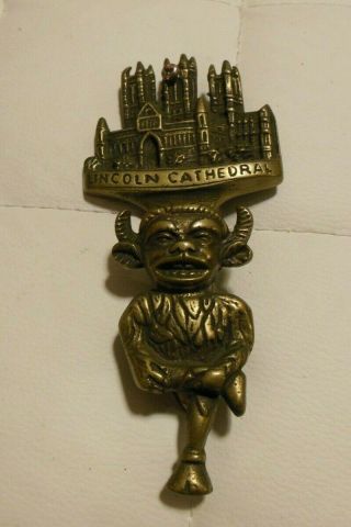 Vintage Brass Devil Door Knocker Brass Cathederal Gothic Spooky Halloween